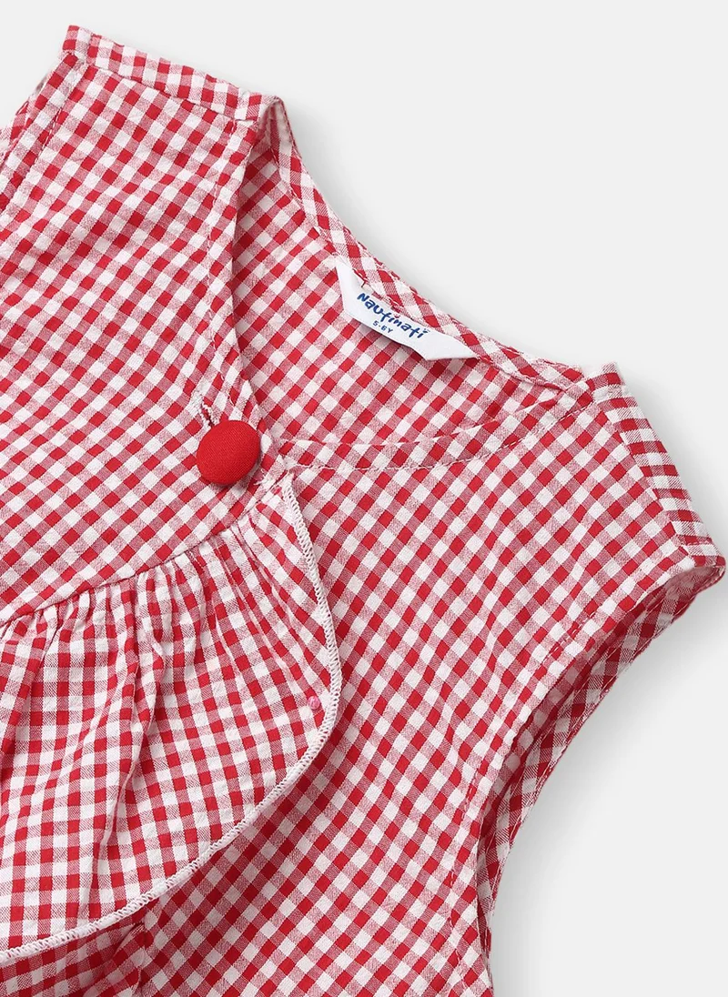 Nautinati Girls’ Cotton Top and Pants Set |Gingham Asymmetric Clothing Set | Frill Crop Top |2-10 Years