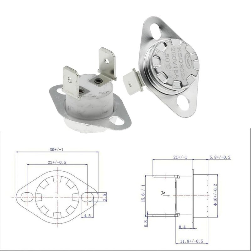 Normally Open KSD302 16A 250V 40-180 Degree Ceramic KSD301 Closed Temperature Switch Thermostat 45 55 60 65 70 75 80 85 1Pcs(Normally Open,125C) - Image 4