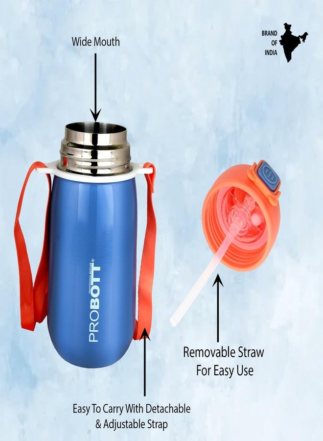 Probott Cutie 500ml Stainless Steel Hot & Cold Water Bottle for 3-5yrs Kids, Blue | Double Walled Vacuum Flask | Sipper Bottle with Straw & Strap for School | Perfect for Toddlers | Leak Proof - Image 3