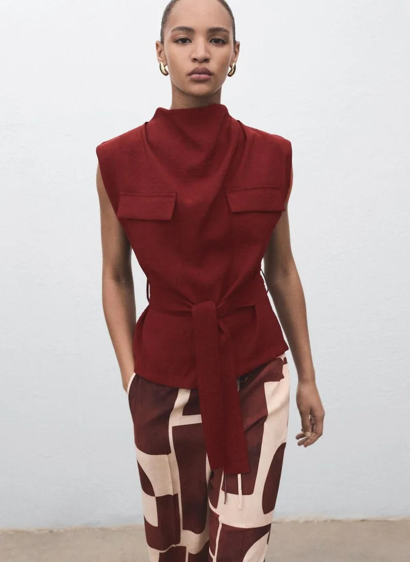 MANGO Blouse with draped neck and belt