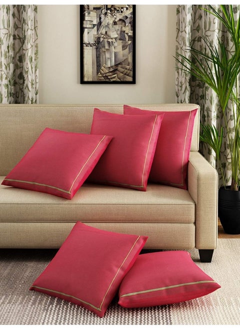 Swayam Cotton 200 TC Cushion Cover, 16 X 16 Inches, Maroon, 5 Piece