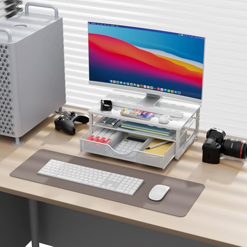 gianotter Computer Monitor Stand Riser office organizer with Drawer Office Organizers Storage for Classroom Office Supplies White - Image 3
