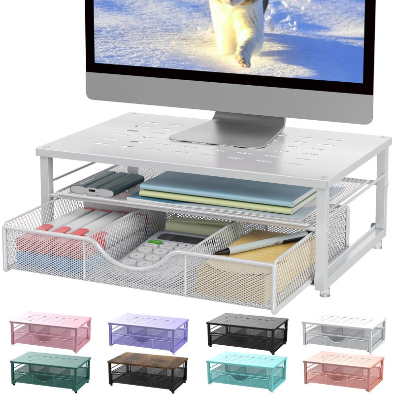 gianotter Computer Monitor Stand Riser office organizer with Drawer Office Organizers Storage for Classroom Office Supplies White - Image 2