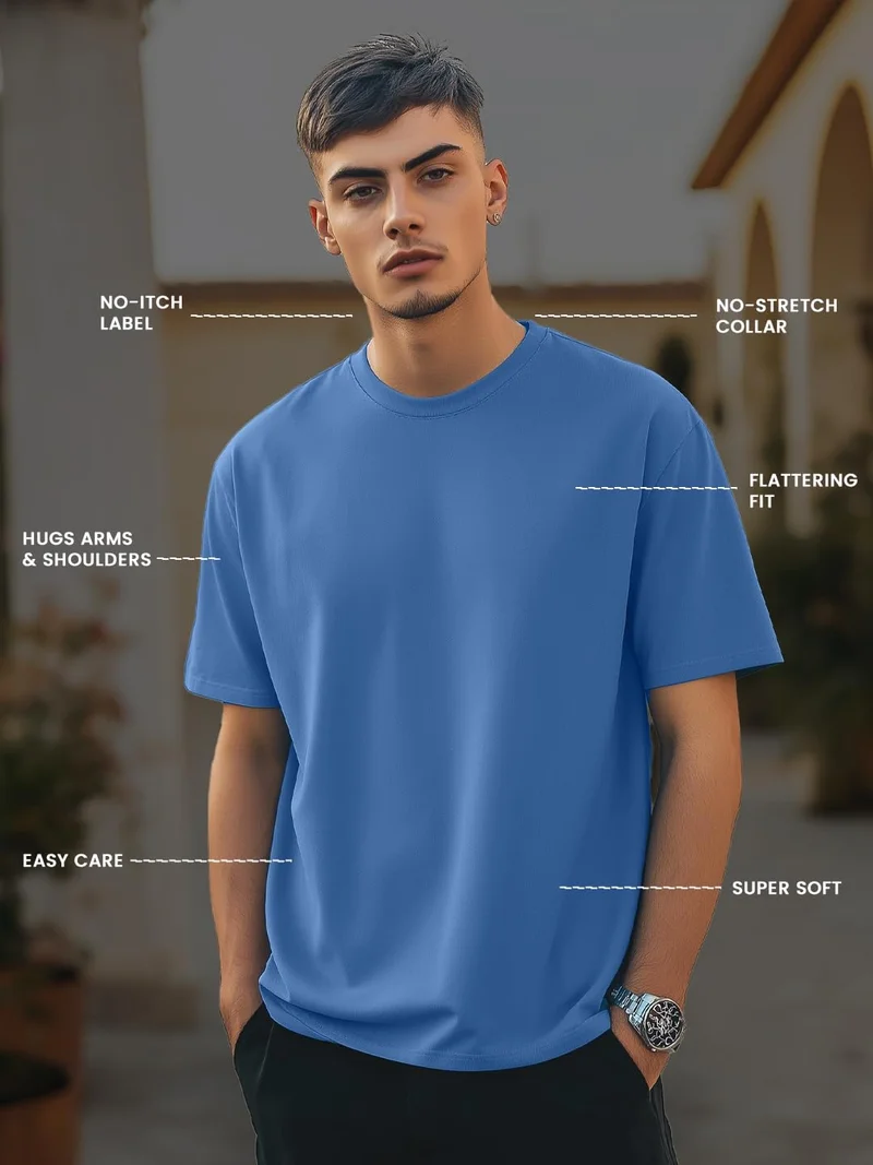 NOBERO تيشيرت رجالي أزرق كبير بطبعة