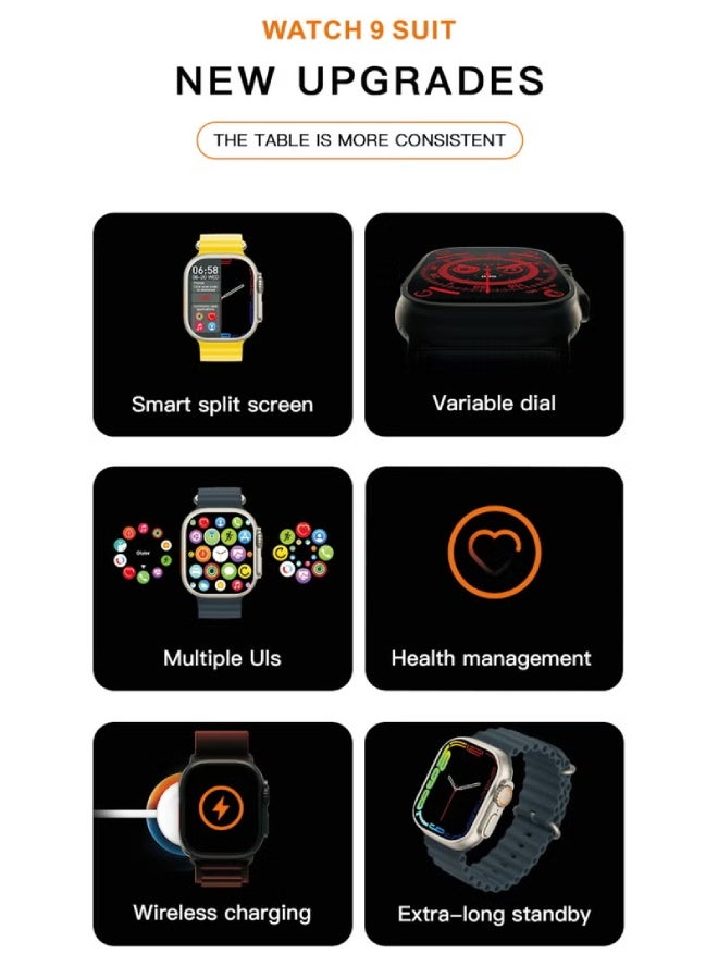 AROAQ i9 Suit Smart Watch 2.09-Inch HD Display with Bluetooth Calling, Multi-Sport Modes, Sleep & Heart Rate Monitoring, IP67 Waterproof, Long Battery Life, with Earphones – Unisex Smartwatch Compatible with Android & iOS - Gray - Image 2