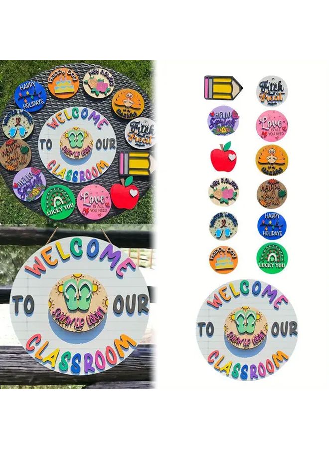 13pcs Replaceable Letters Wooden Welcome Sign for Classroom Entryways - Image 4