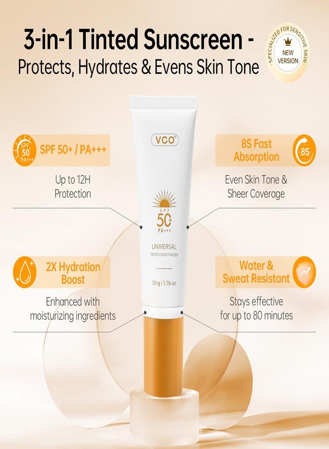 VGO واقي شمس ملون للوجه SPF 50، مرطب ملون مع SPF، واقي شمس للوجه للنساء، مقاوم للعرق خالي من الزيوت بدون أثر أبيض، 1.76 أونصة - Image 2