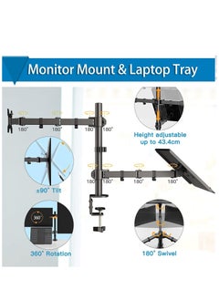 Generic Laptop Monitor Mount Stand with Keyboard Tray, Adjustable Notebook Desk Mount with Clamp and Grommet Mounting Base for 33 to 68cm LCD Computer Screens Up to 10kg, Notebook up to 40cm  - Image 5