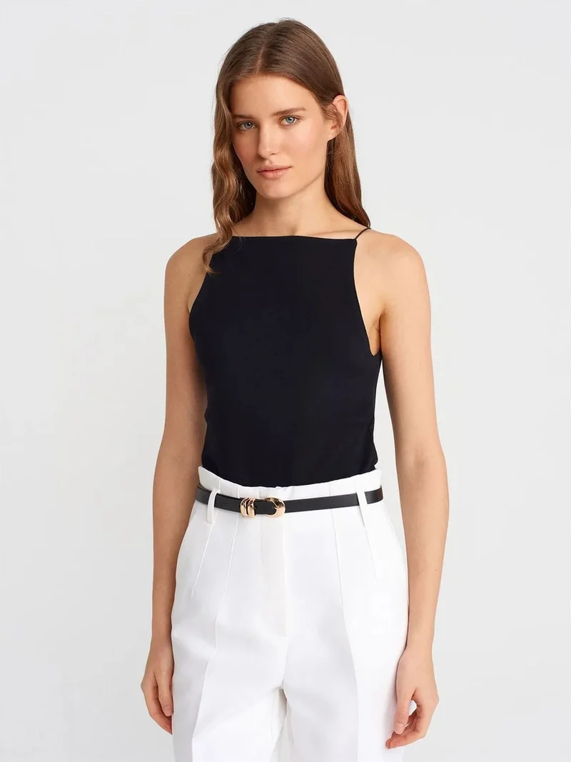 ديلفين DILVIN Slim-Fit Halterneck Jersey Blouse
