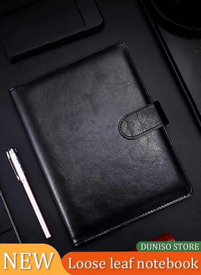 DUNISO A5 Ring Binder Notebook, 6 Ring Leather A5 Binder With A5 Refill Papers Travel Binder Journal Personal Planner Notebook Black (23.4*17.5 cm) - Image 1