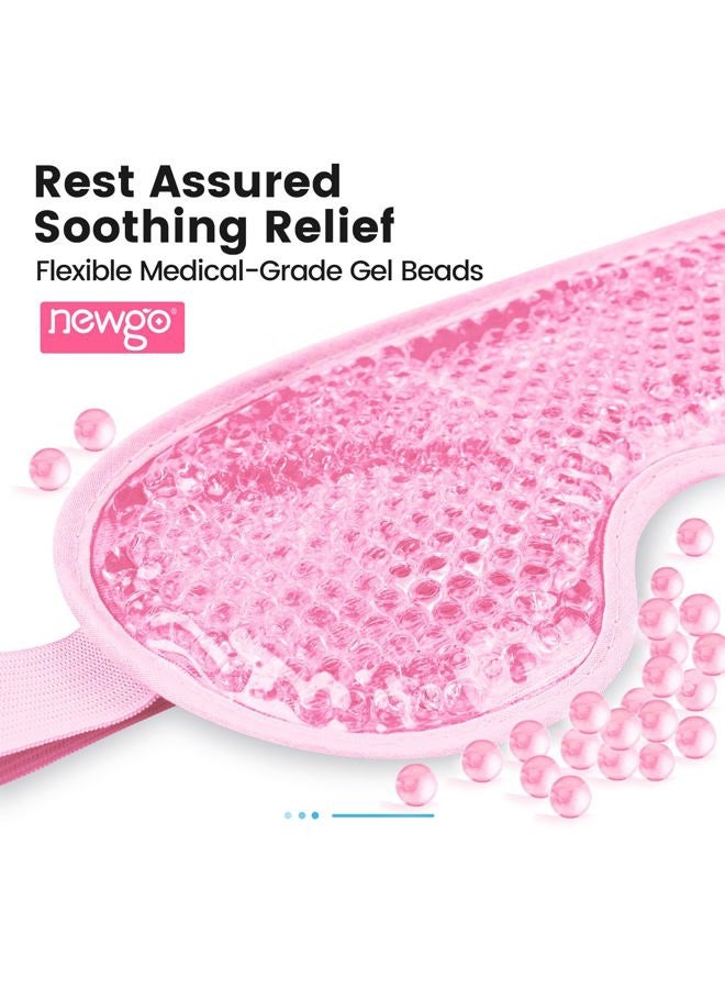 NEWGO Cooling Gel Cold Eye Mask for Puffy Eyes, Reusable Ice Pack with Soft Plush Backing for Dark Circles, Migraine, Stress Relief - Pink - Image 3