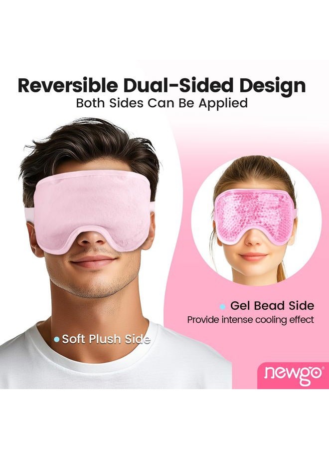 NEWGO Cooling Gel Cold Eye Mask for Puffy Eyes, Reusable Ice Pack with Soft Plush Backing for Dark Circles, Migraine, Stress Relief - Pink - Image 4