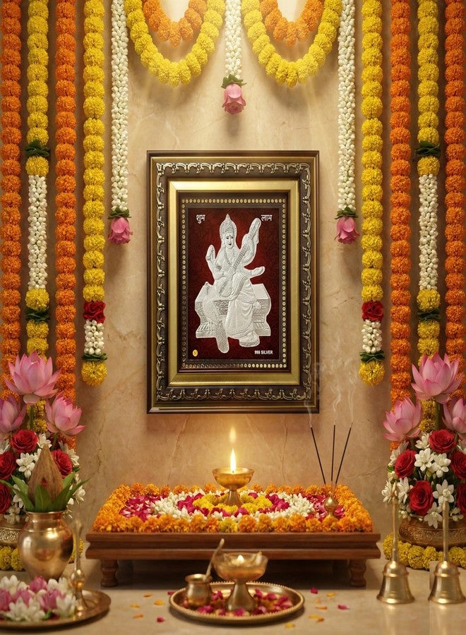 ARTSMINE Silver Saraswati Wall Frame – 999 Silver Art|Premium Finish|Auspicious Spiritual Décor|Ideal for Pooja & Gifting – 1 Unit - Image 3