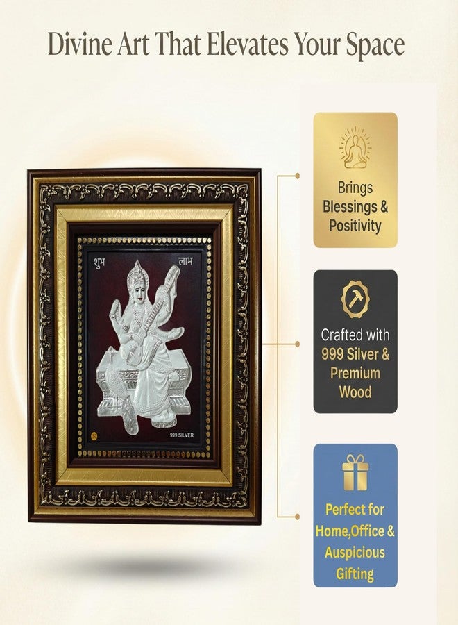 ARTSMINE Silver Saraswati Wall Frame – 999 Silver Art|Premium Finish|Auspicious Spiritual Décor|Ideal for Pooja & Gifting – 1 Unit - Image 1