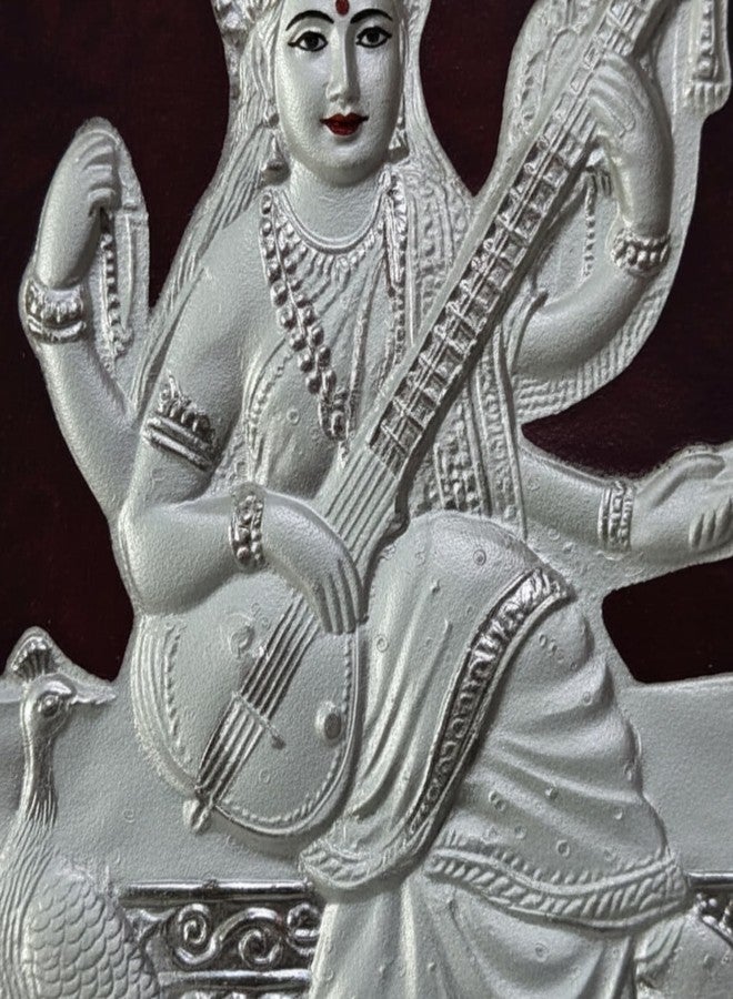 ARTSMINE Silver Saraswati Wall Frame – 999 Silver Art|Premium Finish|Auspicious Spiritual Décor|Ideal for Pooja & Gifting – 1 Unit - Image 5