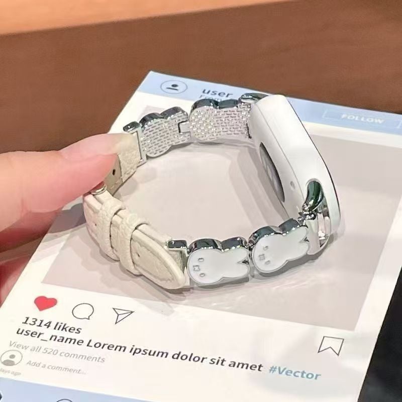 Luxury Miffy Rabbit Metal & Leather Strap for Xiaomi Mi Band 10 - NFC  Compatible