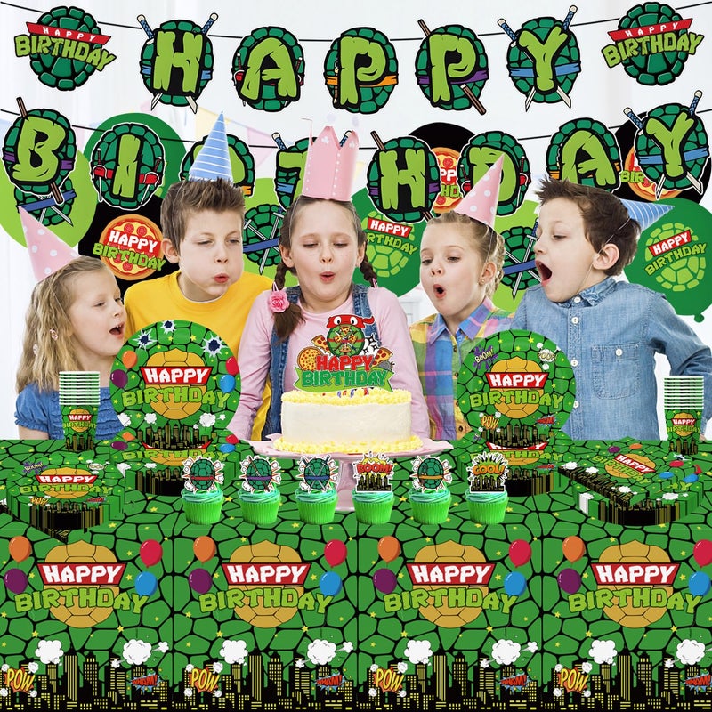 LANFUBEISI 104pcs Birthday Decorations Tableware Set for 20 Guests Include Banner ,Paper Plates of 2 Size,Napkins and Paper Cups,Cake Topper,Balloons and Plastic Tablecloth - Image 3