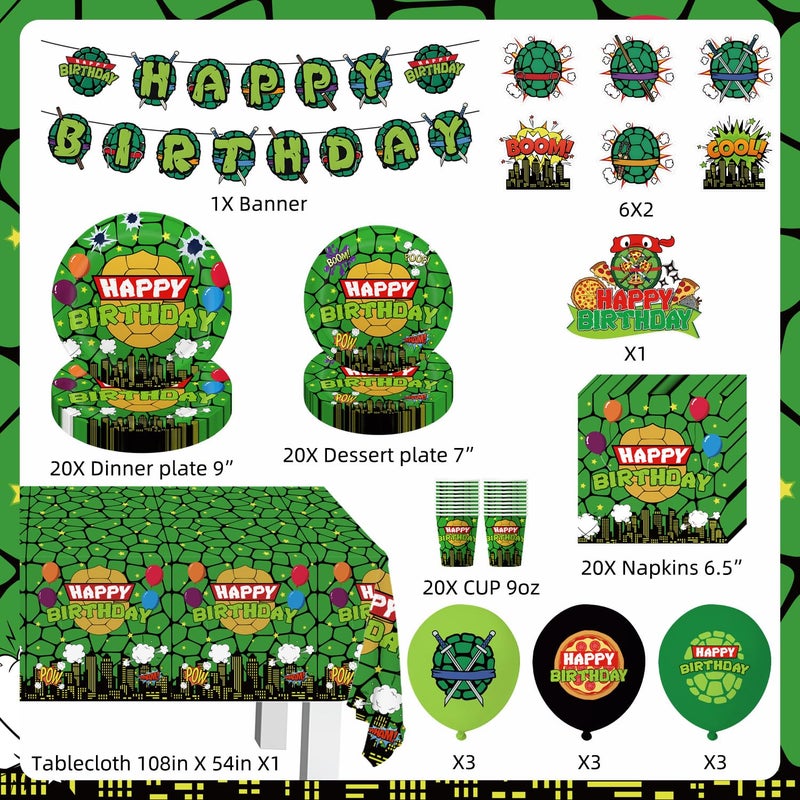 LANFUBEISI 104pcs Birthday Decorations Tableware Set for 20 Guests Include Banner ,Paper Plates of 2 Size,Napkins and Paper Cups,Cake Topper,Balloons and Plastic Tablecloth - Image 2