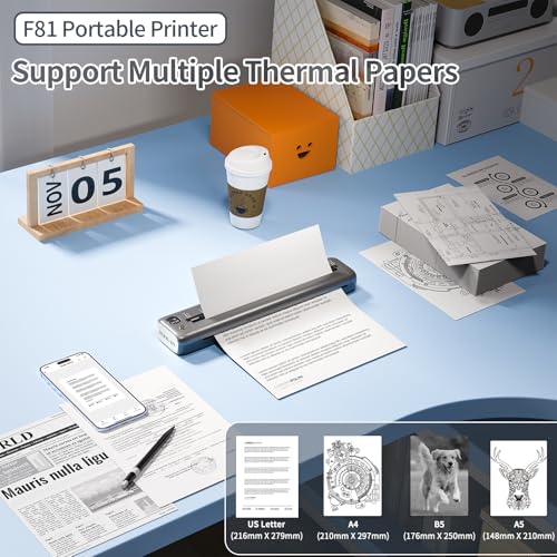 Rongta Portable Printer Wireless for Travel, Bluetooth WiFi Inkless Thermal Printers for 8.5" x 11" US Letter & A4 Size, Compatible with Android iOS Phone Mac Windows Laptop for Office & Home (Gray) - Image 4