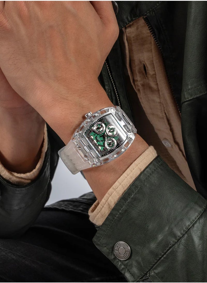 GUESS - Men’s Clear Multi-Function Silicone Band Watch GW0499G8 - 42mm - Image 1