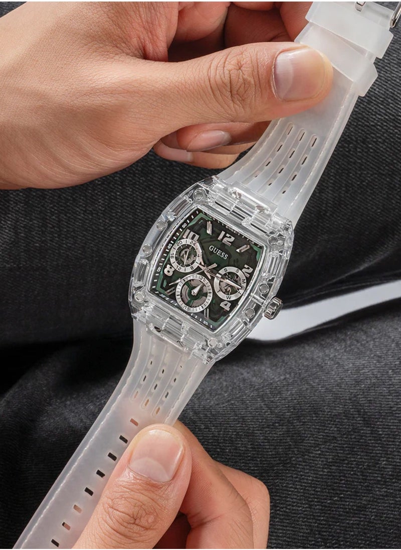 GUESS - Men’s Clear Multi-Function Silicone Band Watch GW0499G8 - 42mm - Image 1