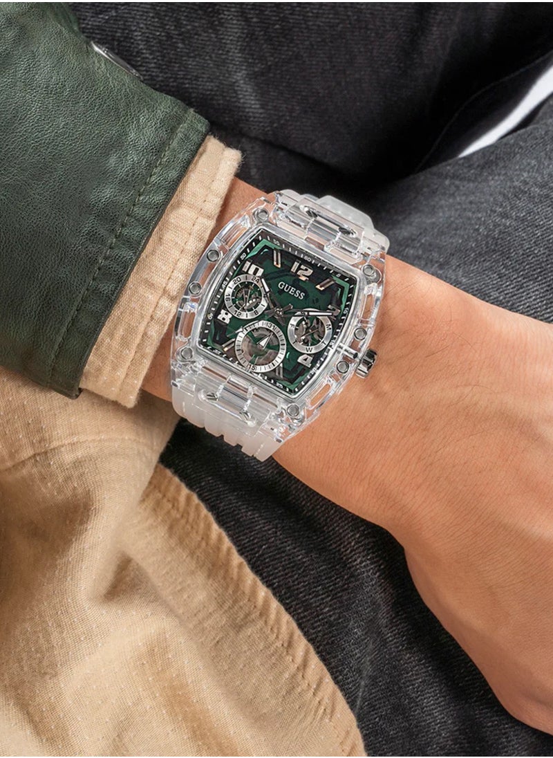 GUESS - Men’s Clear Multi-Function Silicone Band Watch GW0499G8 - 42mm - Image 1