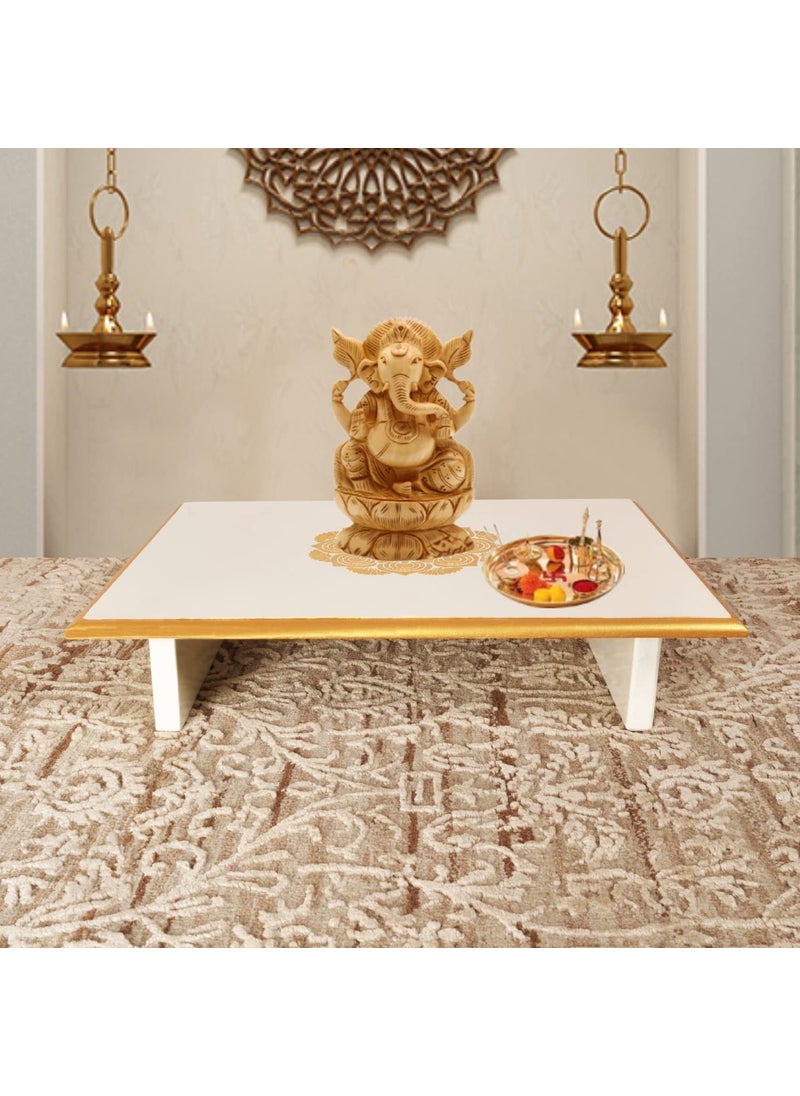 Lalhaveli Lalhaveli Puja Pata Wood chowki Wooden Peeta for Sitting Low Height Stool Sitting Stool for Bride Bajot Peeta Off-White (16x12x4 Inch)  - Image 2