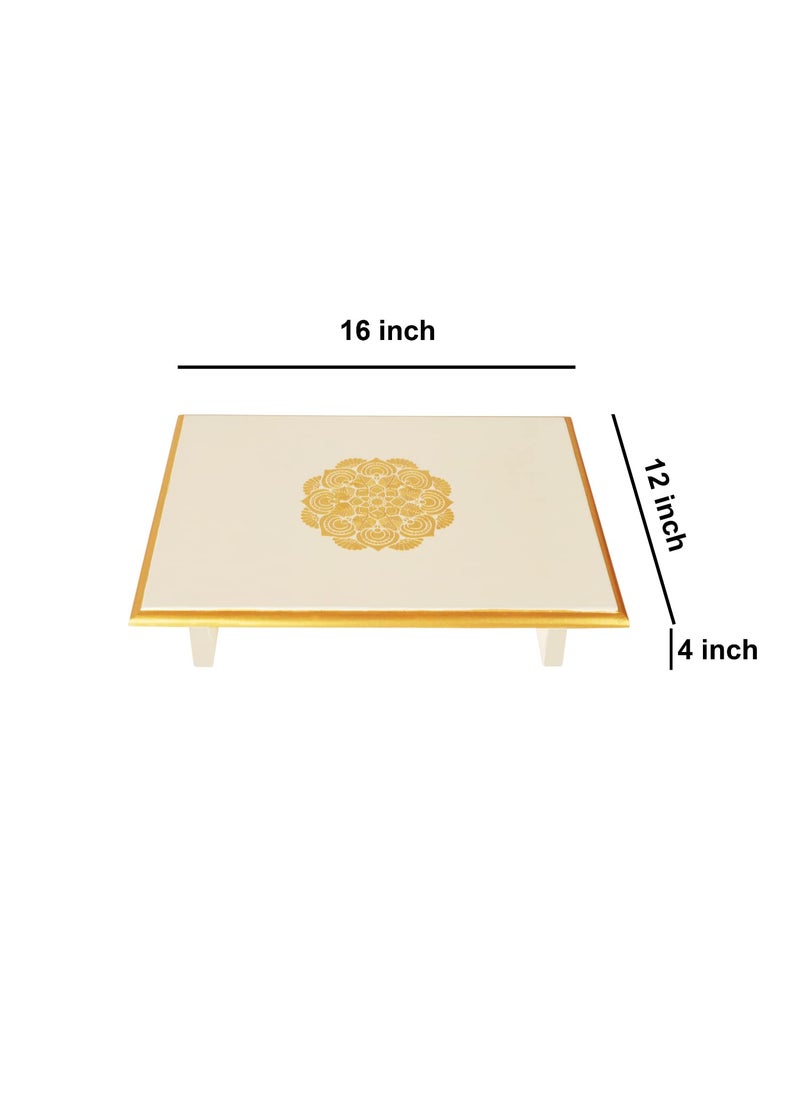Lalhaveli Lalhaveli Puja Pata Wood chowki Wooden Peeta for Sitting Low Height Stool Sitting Stool for Bride Bajot Peeta Off-White (16x12x4 Inch)  - Image 3
