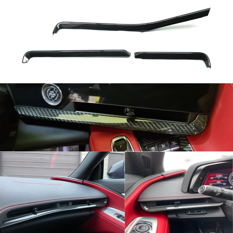 Genuine Carbon Fiber Dashboard Strip Trim for Corvette C8 Z51 Z06 ZR1 Coupe Convertible 2020 2021 2022 2023 2024 Central Console Dash Board Cover Black Carbon Dashboard Panel Trim