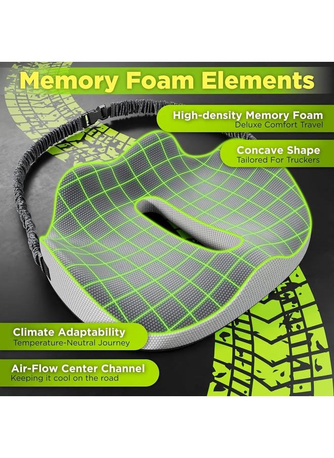 Bluejw - Semi Truck Seat Cushion for Truck Driver Upgraded Back Support Memory Foam Trucker Seat Cushion - Sitting & Pain Relief, Long Driving Truck Tested Tush Approved Trucker Accessories - Image 1