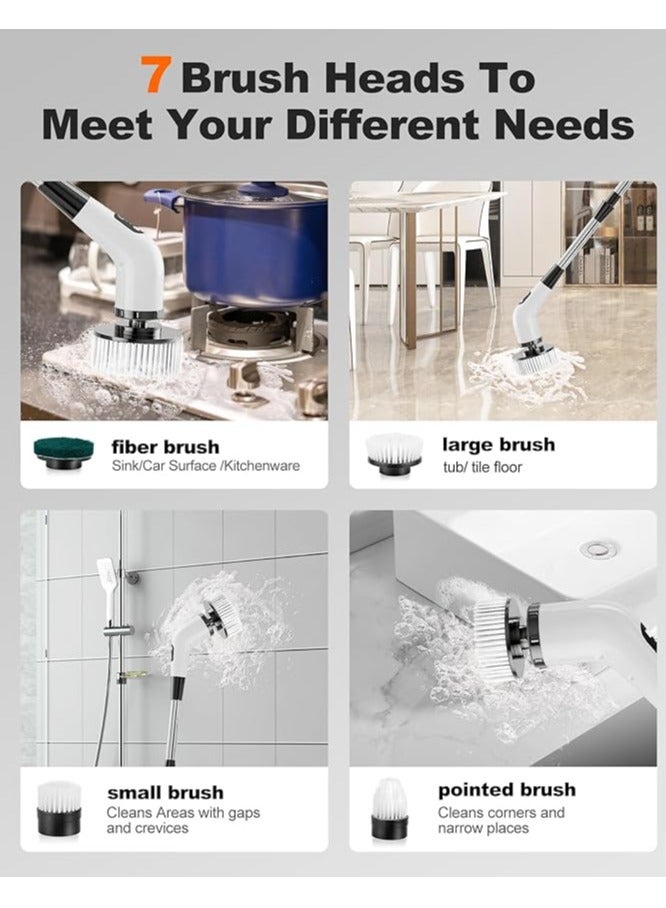 Beauenty Electric Spin Scrubber Rechargeable Cleaning Brush with 7 Replaceable Brush Heads Cordless and Portable Power Scrubber Electric Bathroom Shower Cleaner with Adjustable Handle for Cleaning Tile Sink - Image 5