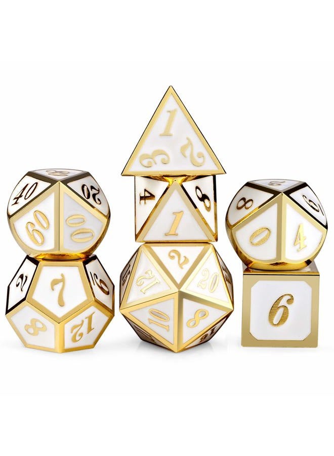 DNDND White with Gold Number DND Dice Sets,Soild Metal Die with Free Silver Metal Tin for Dungeons and Dragons D&D Role Playing Game Tabletop Games White With Gold Number - Image 1