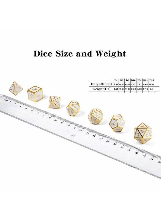 DNDND White with Gold Number DND Dice Sets,Soild Metal Die with Free Silver Metal Tin for Dungeons and Dragons D&D Role Playing Game Tabletop Games White With Gold Number - Image 4
