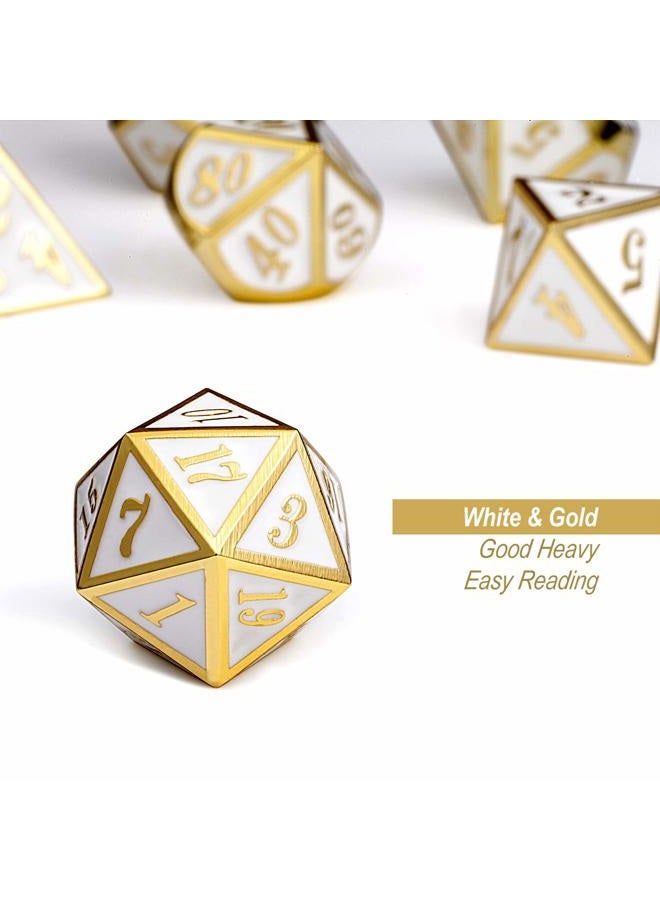 DNDND White with Gold Number DND Dice Sets,Soild Metal Die with Free Silver Metal Tin for Dungeons and Dragons D&D Role Playing Game Tabletop Games White With Gold Number - Image 5