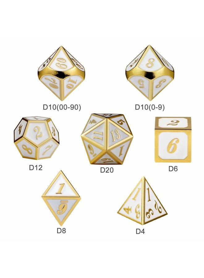 DNDND White with Gold Number DND Dice Sets,Soild Metal Die with Free Silver Metal Tin for Dungeons and Dragons D&D Role Playing Game Tabletop Games White With Gold Number - Image 3