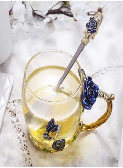 Aomeius Enamels Butterfly flower Lead-free Glass Coffee Mugs Tea Cup with Steel Spoon, personalised Gifts For Women Wife Mom Friends Birthday Mothers Day Wedding  - Image 3