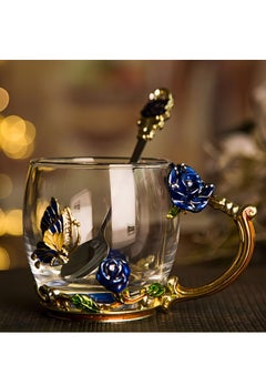 Aomeius Enamels Butterfly flower Lead-free Glass Coffee Mugs Tea Cup with Steel Spoon, personalised Gifts For Women Wife Mom Friends Birthday Mothers Day Wedding  - Image 2