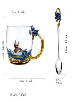 Aomeius Enamels Butterfly flower Lead-free Glass Coffee Mugs Tea Cup with Steel Spoon, personalised Gifts For Women Wife Mom Friends Birthday Mothers Day Wedding  - Image 5