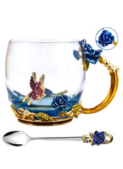 Aomeius Enamels Butterfly flower Lead-free Glass Coffee Mugs Tea Cup with Steel Spoon, personalised Gifts For Women Wife Mom Friends Birthday Mothers Day Wedding  - Image 4