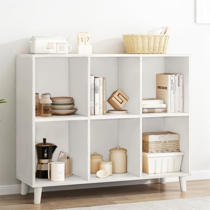 IOTXY IOTXY Open Cube Low Bookcase  2Tier Freestanding Storage Display Cabinet Organizer with Legs for Home Office 6Cubes Open Shelf Short Bookshelf White