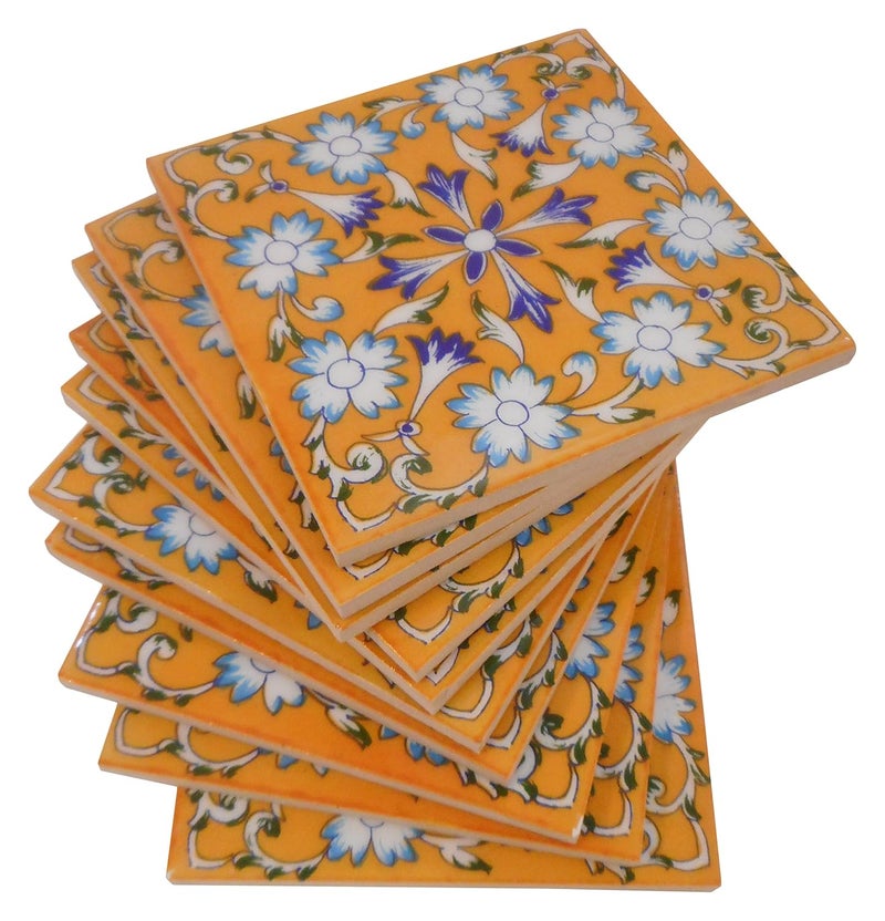 SHIVKRIPA BLUE ART POTTERY Ceramic Decorative Handmade Tiles Multicolour 15 x 15 x 05 cm 10Piece - Image 3