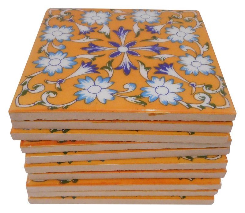 SHIVKRIPA BLUE ART POTTERY Ceramic Decorative Handmade Tiles Multicolour 15 x 15 x 05 cm 10Piece - Image 2