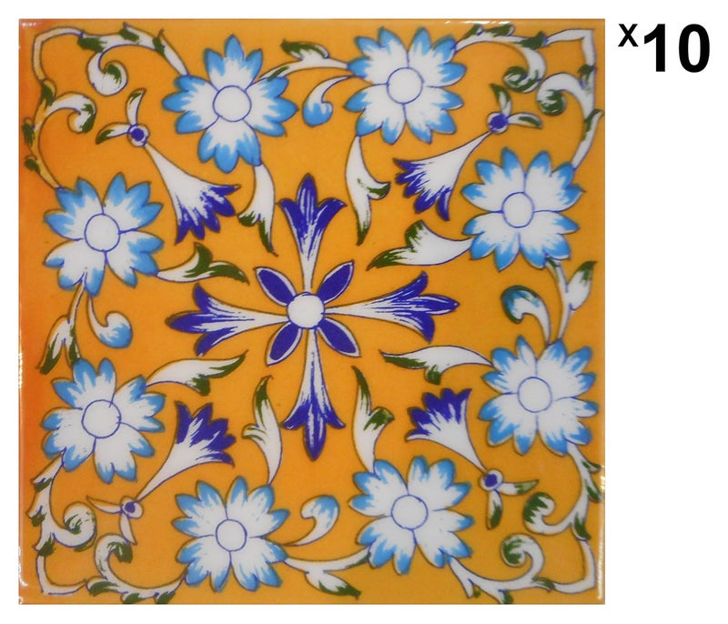 SHIVKRIPA BLUE ART POTTERY Ceramic Decorative Handmade Tiles Multicolour 15 x 15 x 05 cm 10Piece - Image 5