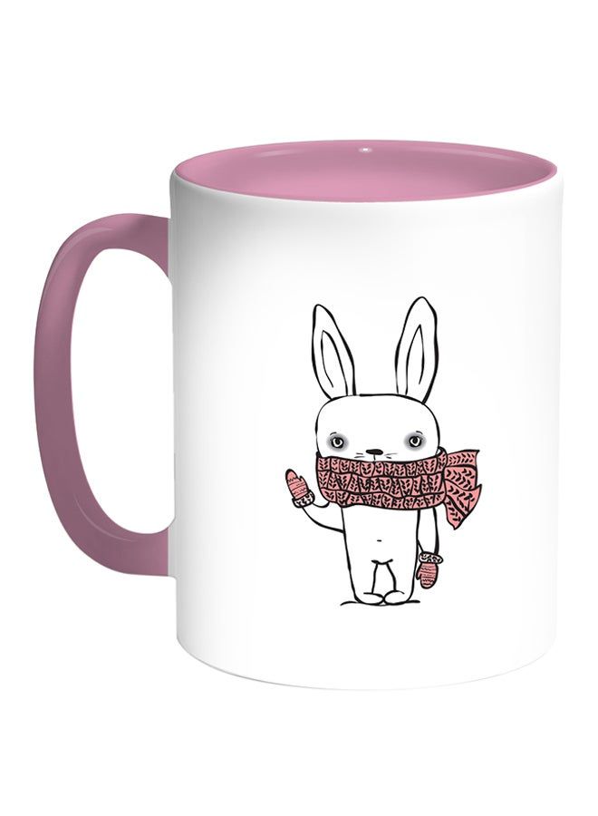 RKN Cartoon Drawings - Rabbits Printed Coffee Mug White/Pink 11ounce - Image 1