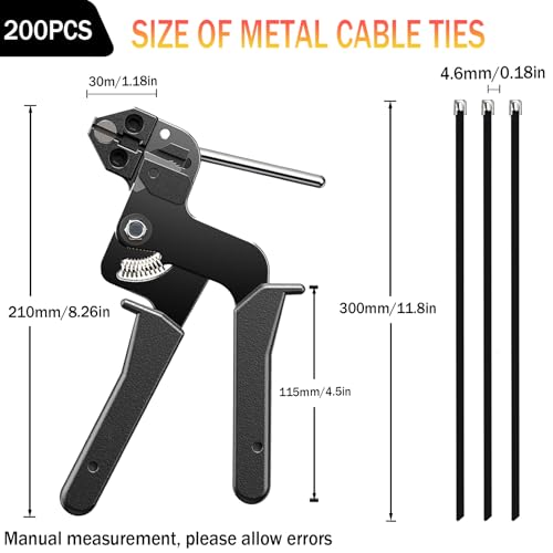 YEAZHEN 200PCS HeavyDuty Metal Zip Ties with Cable Tie Gun for Fastening and Cutting 118 Inch UVResistant Black Stainless Steel Ties for Fence Pipe Exhaust Vehicle Farm Use - Image 3