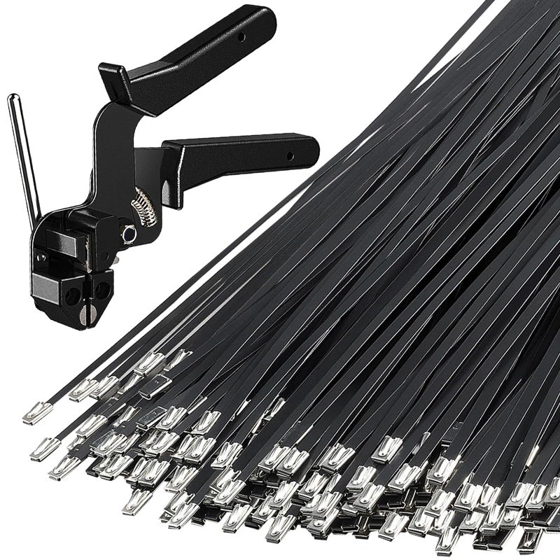 YEAZHEN 200PCS HeavyDuty Metal Zip Ties with Cable Tie Gun for Fastening and Cutting 118 Inch UVResistant Black Stainless Steel Ties for Fence Pipe Exhaust Vehicle Farm Use - Image 2