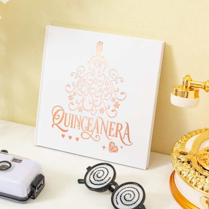 Calculs Libro De Firmas para QuinceaÃ±era Guest Book Mis Quince 15th Birthday Picture Book centros de mesa para 15 anos quinceaneras Decorations 8.5â€ Square Polaroid Rose Gold - Image 2