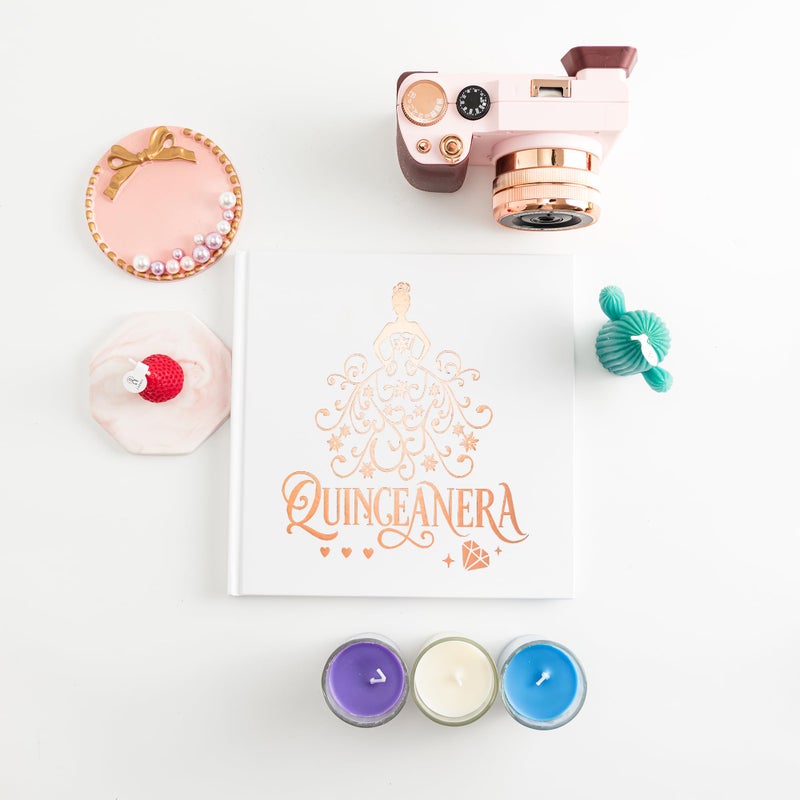 Calculs Libro De Firmas para QuinceaÃ±era Guest Book Mis Quince 15th Birthday Picture Book centros de mesa para 15 anos quinceaneras Decorations 8.5â€ Square Polaroid Rose Gold - Image 3