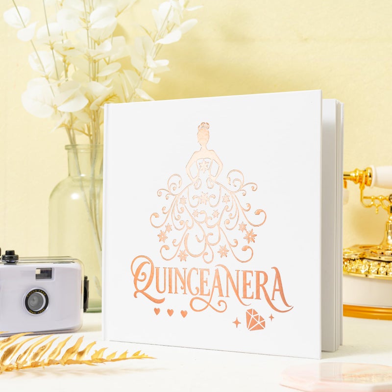 Calculs Libro De Firmas para QuinceaÃ±era Guest Book Mis Quince 15th Birthday Picture Book centros de mesa para 15 anos quinceaneras Decorations 8.5â€ Square Polaroid Rose Gold - Image 5