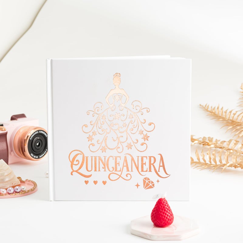 Calculs Libro De Firmas para QuinceaÃ±era Guest Book Mis Quince 15th Birthday Picture Book centros de mesa para 15 anos quinceaneras Decorations 8.5â€ Square Polaroid Rose Gold - Image 4